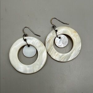 Vintage Silver Tone Mother of Pearl Dangle Drop Statement Earrings